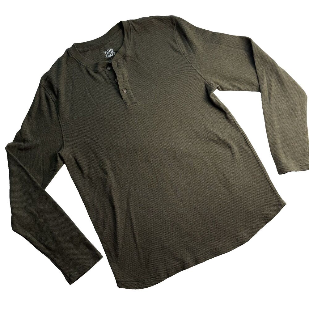 True Craft Henley Men’s Long Sleeves Waffle Knit Green Size Large